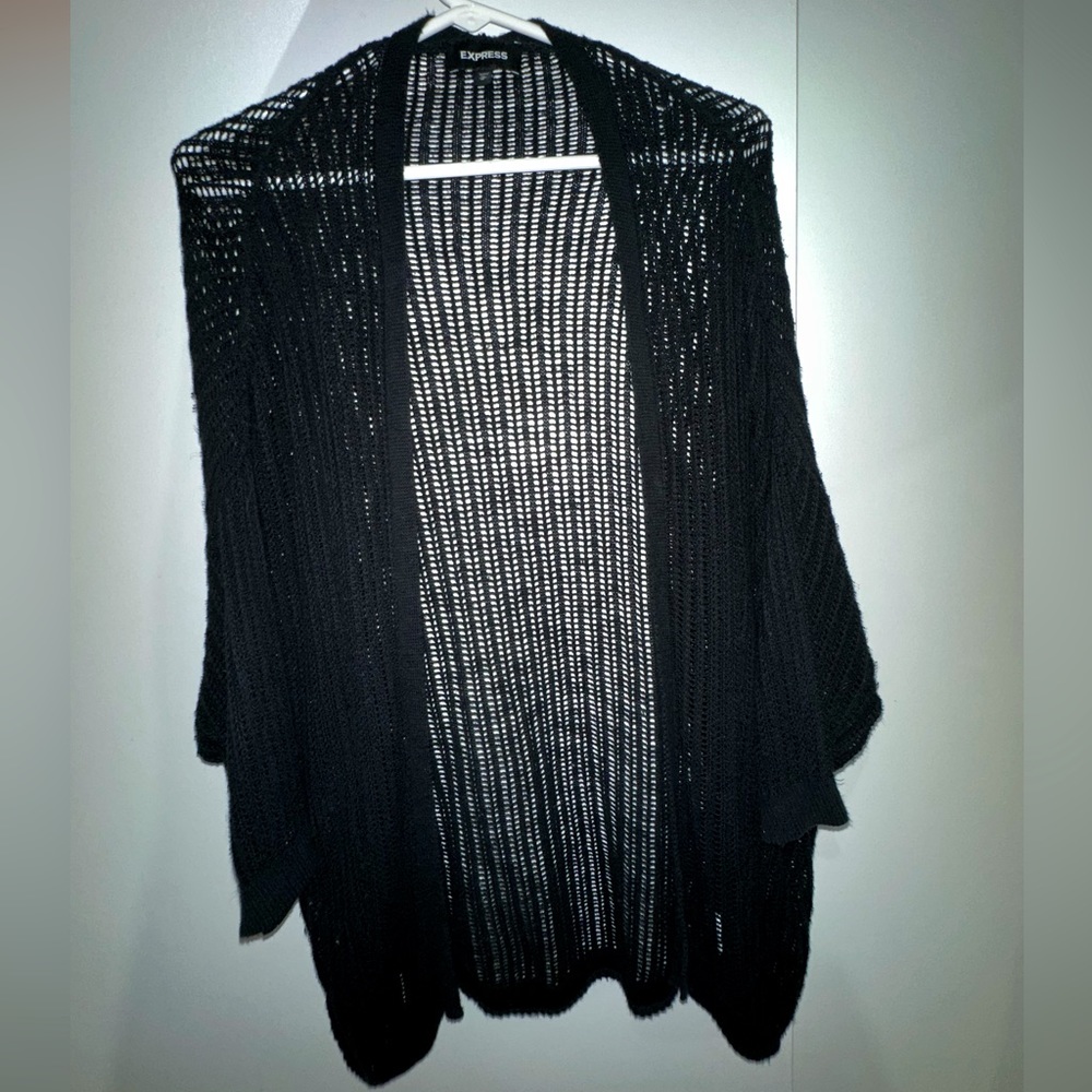Black hole-knit cardigan